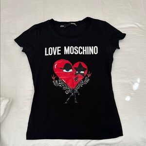 Love Moschino Black Tee with Red Heart Graphic